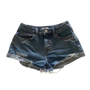 Forever 21 Denim Shorts 25 Medium Wash Distressed Cut Off High Rise Rodeo EUC